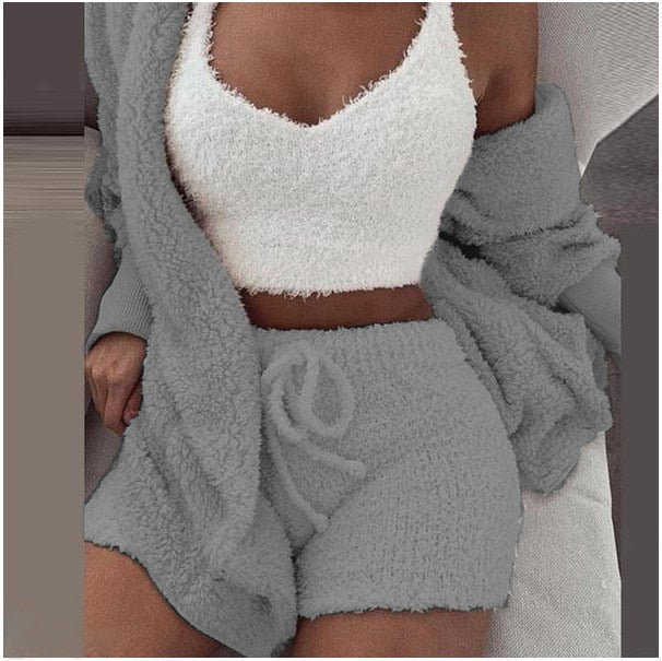 Fluffy Three Piece Set Lounge Sexy Outfits - Frederika’s favorites 🦊