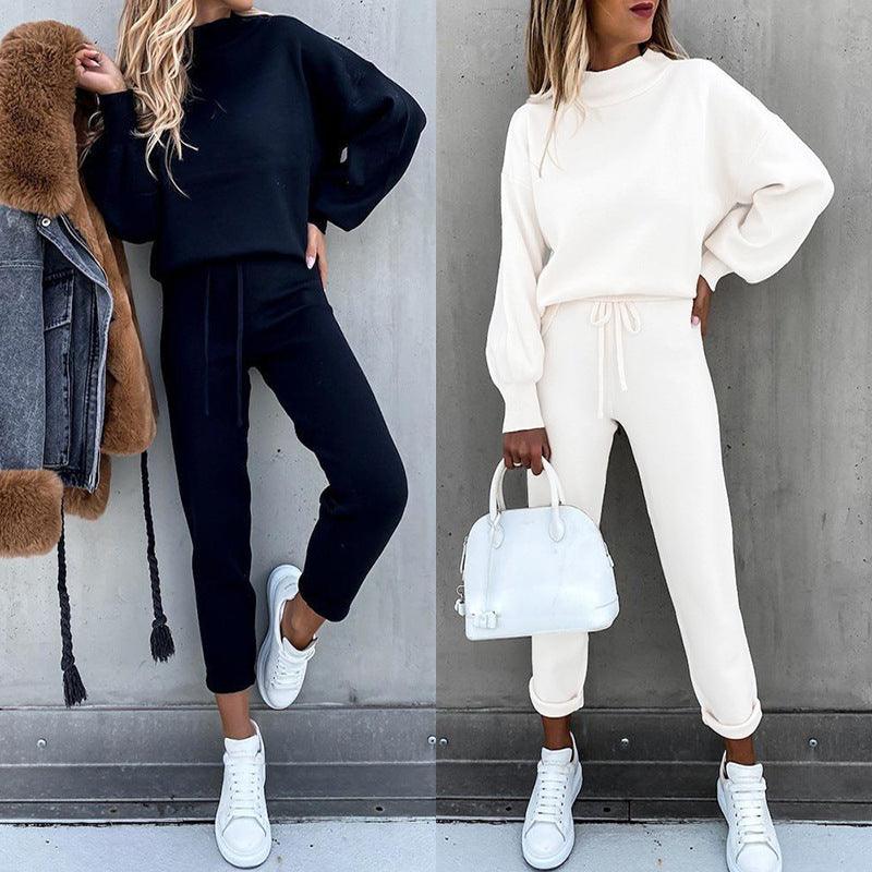 Fashion high collar casual solid color trousers two-piece suit - Frederika’s favorites 🦊