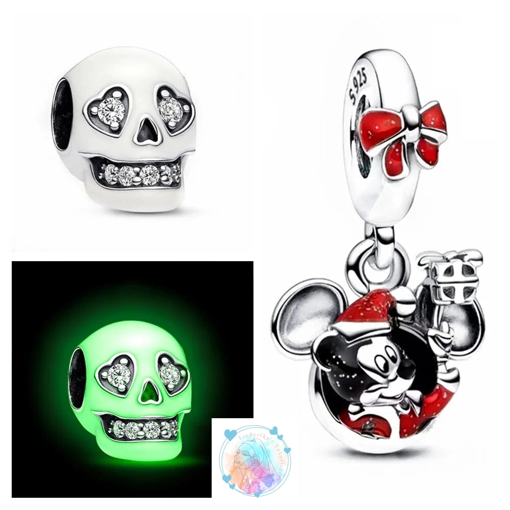 Disney Charm Bracelet with Stitch, Minnie Mouse, and Winnie Charms - 925 Sterling Silver Dangle Beads for Pendant Jewelry
