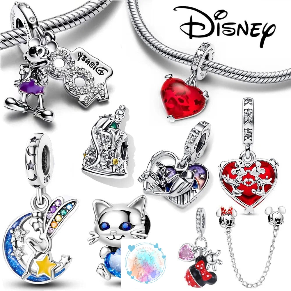 Disney Charm Bracelet with Stitch, Minnie Mouse, and Winnie Charms - 925 Sterling Silver Dangle Beads for Pendant Jewelry