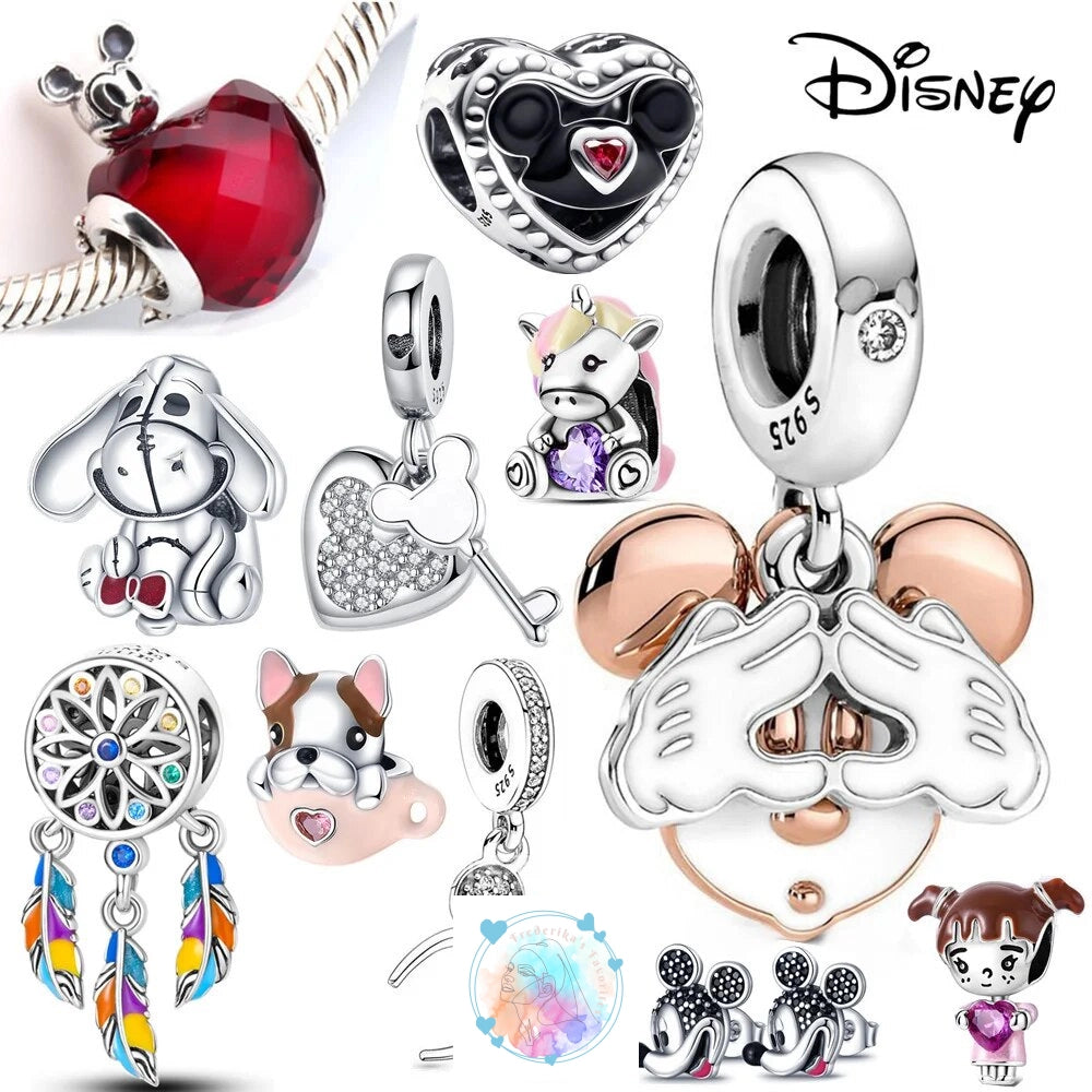 Disney Charm Bracelet with Stitch, Minnie Mouse, and Winnie Charms - 925 Sterling Silver Dangle Beads for Pendant Jewelry