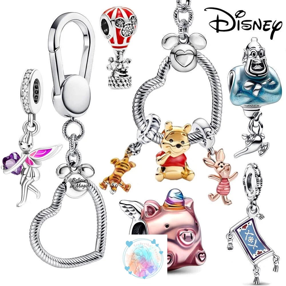 Disney Charm Bracelet with Stitch, Minnie Mouse, and Winnie Charms - 925 Sterling Silver Dangle Beads for Pendant Jewelry