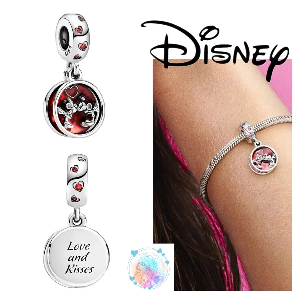 Disney Charm Bracelet with Stitch, Minnie Mouse, and Winnie Charms - 925 Sterling Silver Dangle Beads for Pendant Jewelry