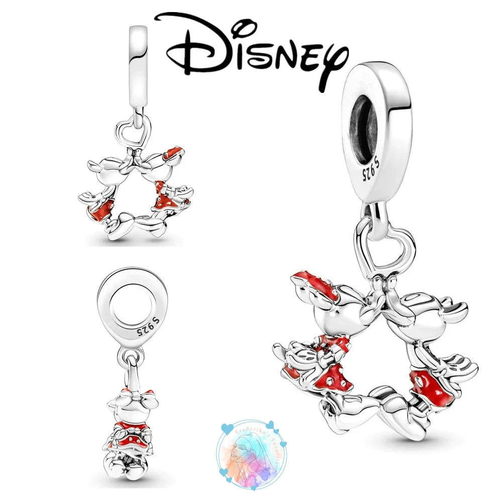 Disney Charm Bracelet with Stitch, Minnie Mouse, and Winnie Charms - 925 Sterling Silver Dangle Beads for Pendant Jewelry