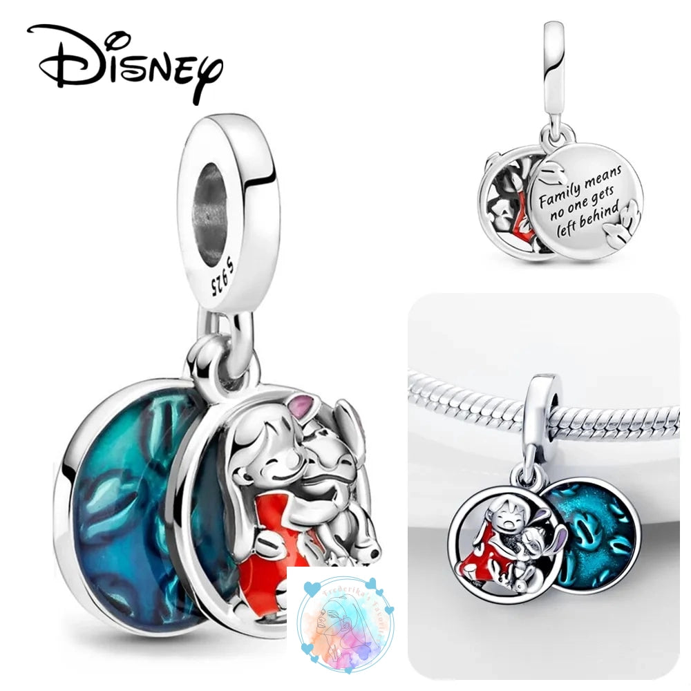Disney Charm Bracelet with Stitch, Minnie Mouse, and Winnie Charms - 925 Sterling Silver Dangle Beads for Pendant Jewelry