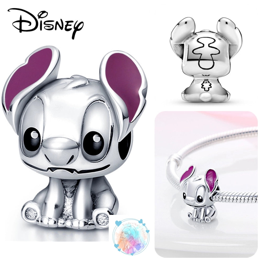 Disney Charm Bracelet with Stitch, Minnie Mouse, and Winnie Charms - 925 Sterling Silver Dangle Beads for Pendant Jewelry