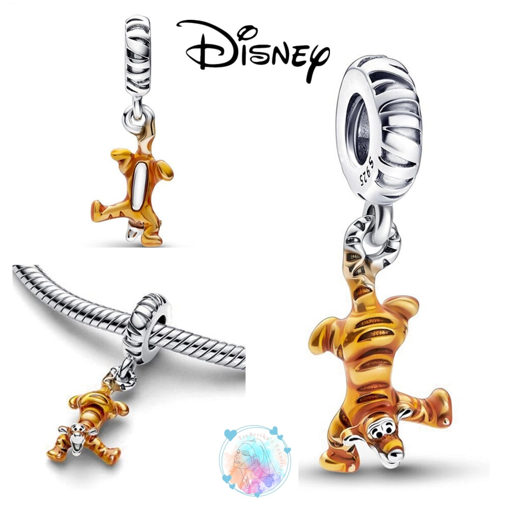 Disney Charm Bracelet with Stitch, Minnie Mouse, and Winnie Charms - 925 Sterling Silver Dangle Beads for Pendant Jewelry