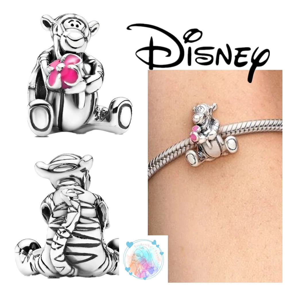 Disney Charm Bracelet with Stitch, Minnie Mouse, and Winnie Charms - 925 Sterling Silver Dangle Beads for Pendant Jewelry