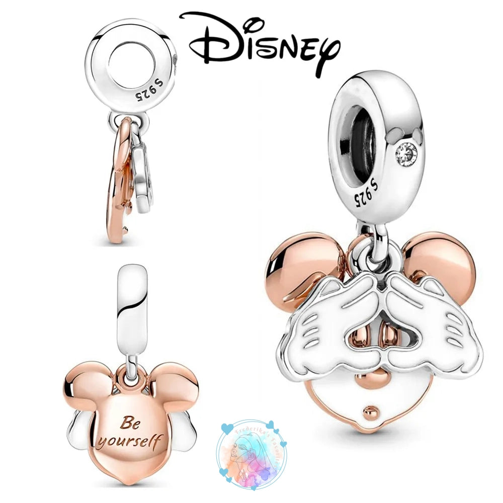 Disney Charm Bracelet with Stitch, Minnie Mouse, and Winnie Charms - 925 Sterling Silver Dangle Beads for Pendant Jewelry