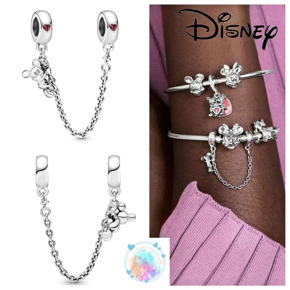 Disney Charm Bracelet with Stitch, Minnie Mouse, and Winnie Charms - 925 Sterling Silver Dangle Beads for Pendant Jewelry