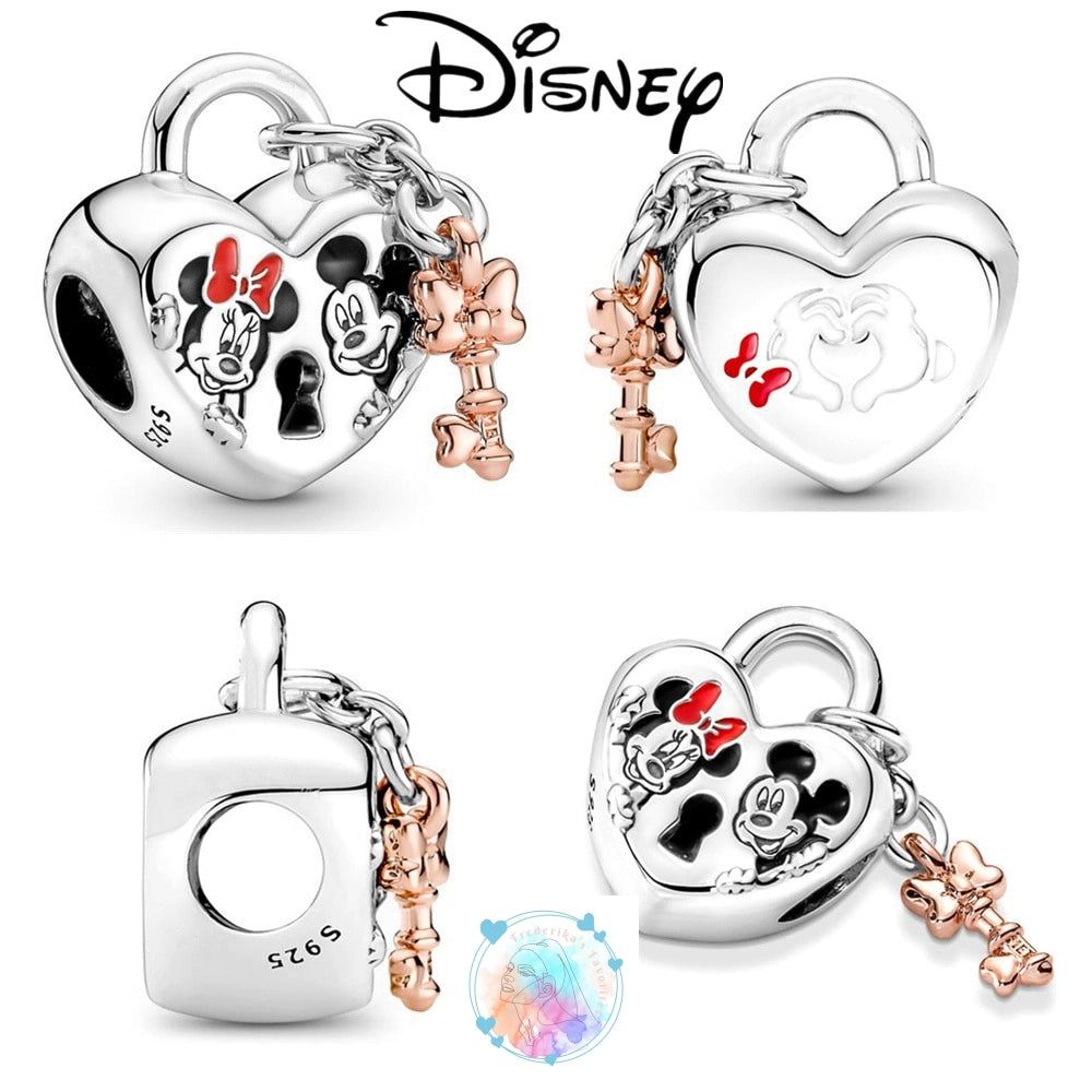 Disney Charm Bracelet with Stitch, Minnie Mouse, and Winnie Charms - 925 Sterling Silver Dangle Beads for Pendant Jewelry