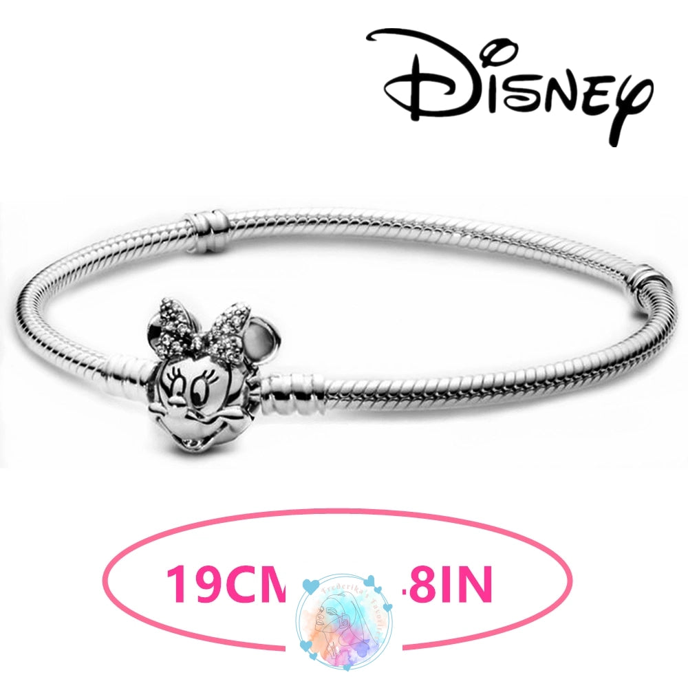 Disney Charm Bracelet with Stitch, Minnie Mouse, and Winnie Charms - 925 Sterling Silver Dangle Beads for Pendant Jewelry