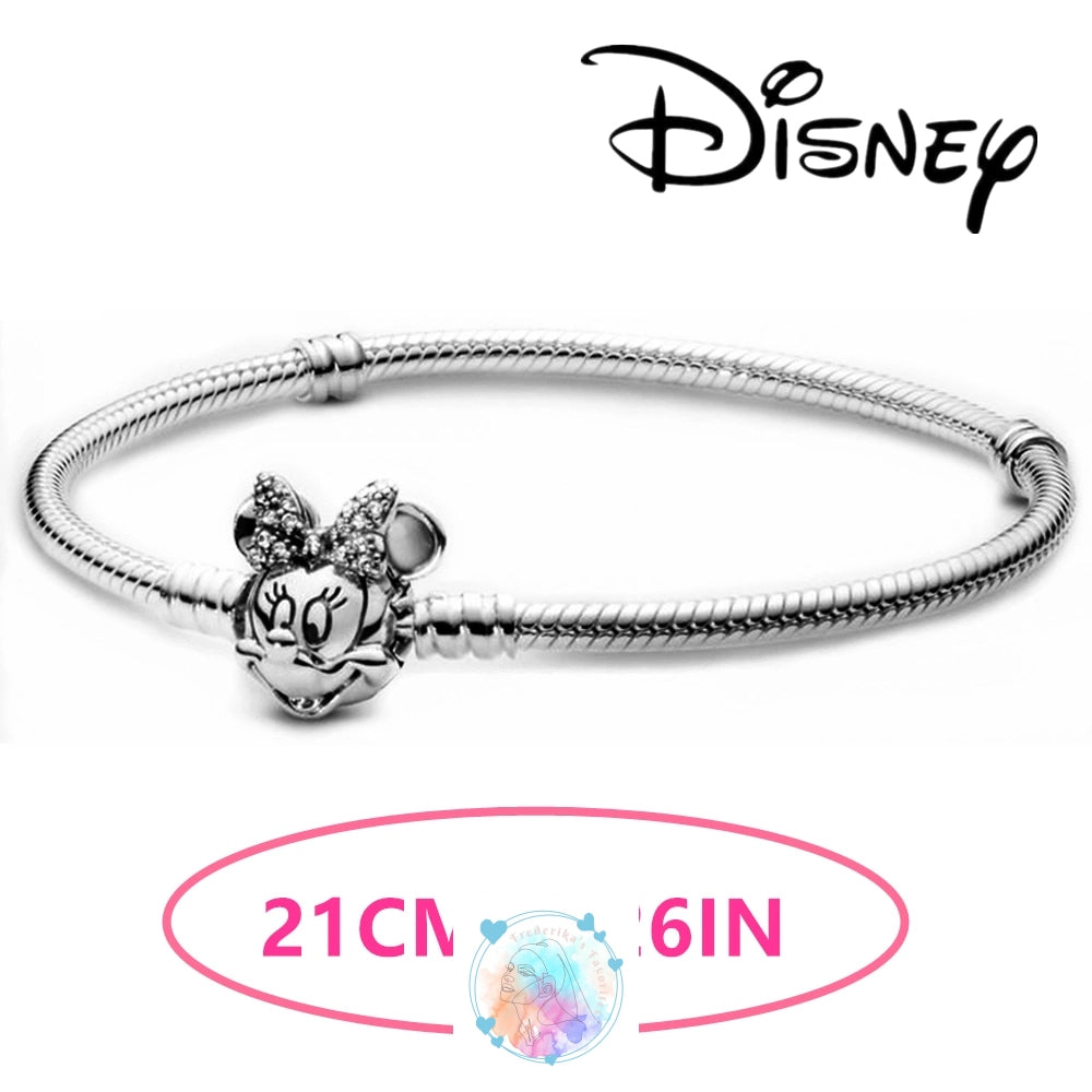 Disney Charm Bracelet with Stitch, Minnie Mouse, and Winnie Charms - 925 Sterling Silver Dangle Beads for Pendant Jewelry