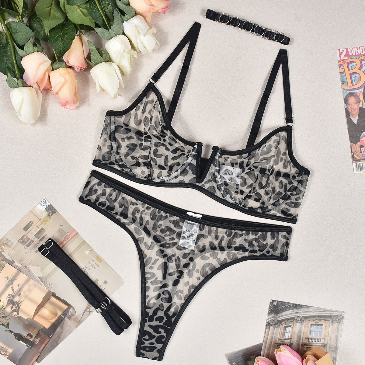 Women's Fashion Deep V Comfortable Leopard Print Underwear Suit With Leg Neck Ring - Frederika’s favorites 🦊