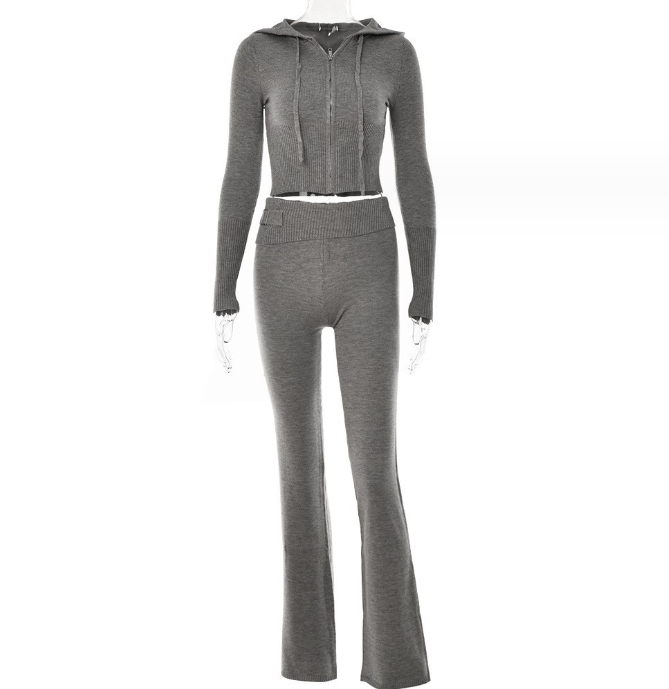 Hoodie Suit Women Leisure Sexy Zip Long Sleeve Sweater And High Waist Long Pants Set - Frederika’s favorites 🦊