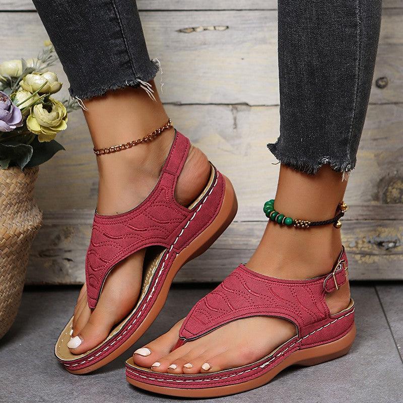 Roman Style One Word Buckle Women's Sandals 43 Large Size Sandals - Frederika’s favorites 🦊