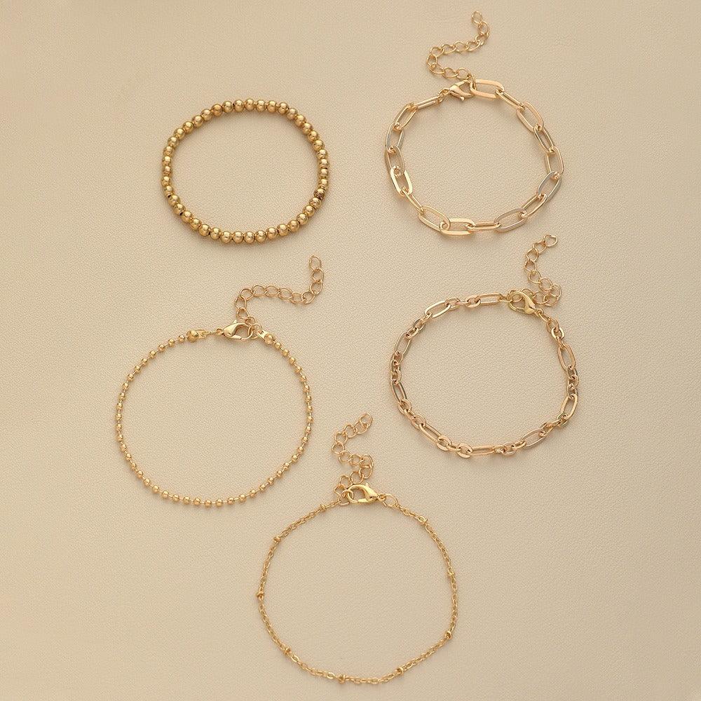 Elastic cord beaded chain simple paper clip thick chain versatile beaded bracelet 5 piece set - Frederika’s favorites 🦊
