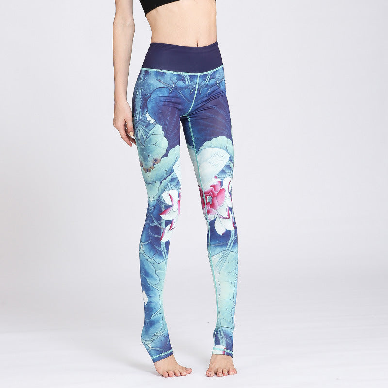 Yoga wear for women tight fitting high waisted hip lifting foot stepping trousers sports fitness dance printed yoga pants