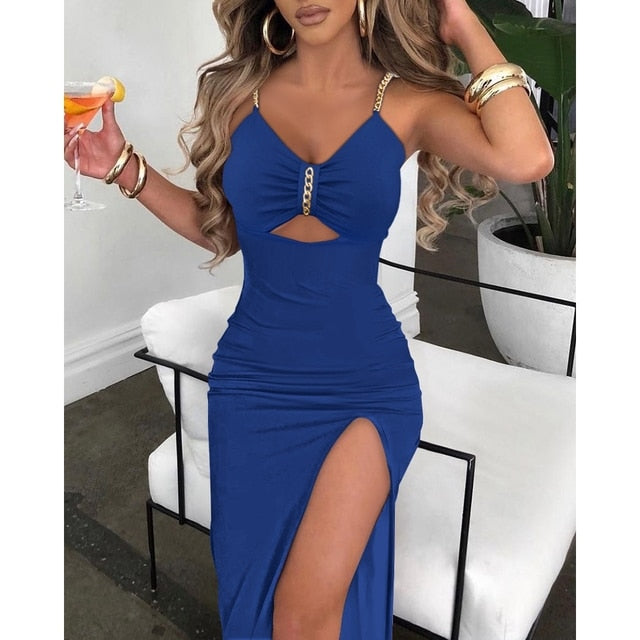 V-Neck Chain Décor High Slit Dress - Frederika’s favorites 🦊