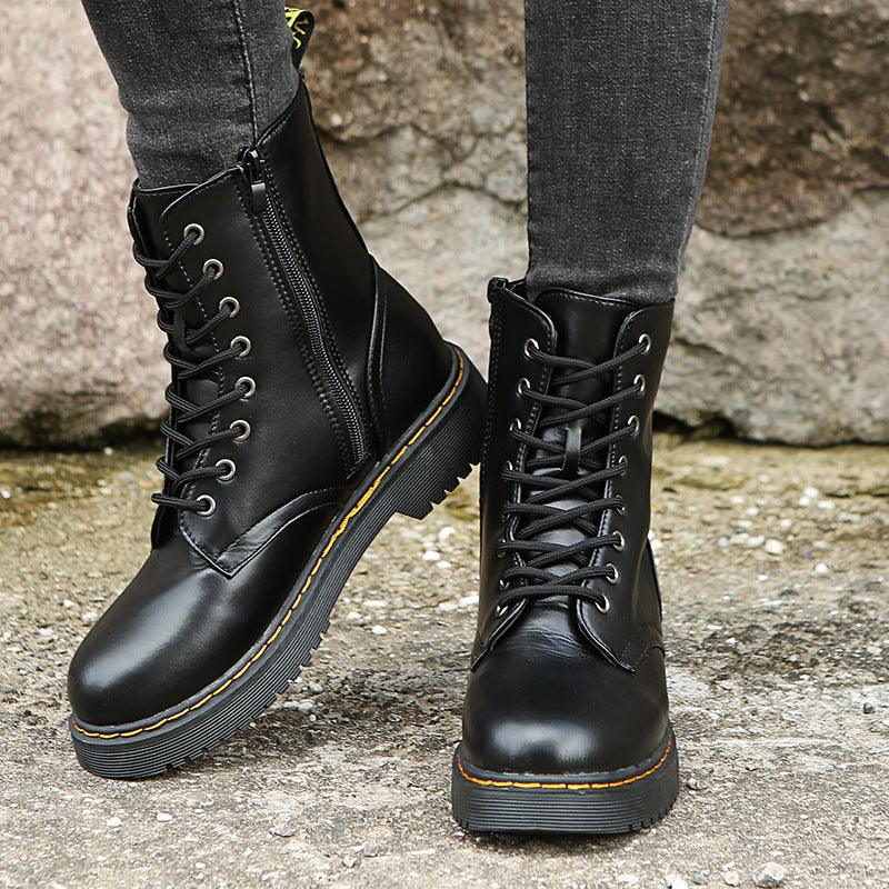 Fashion Lace-up Boots For Women Autumn And Winter Black White Zipper Mid-calf Boots Elegant Low Heel Shoes - Frederika’s favorites 🦊