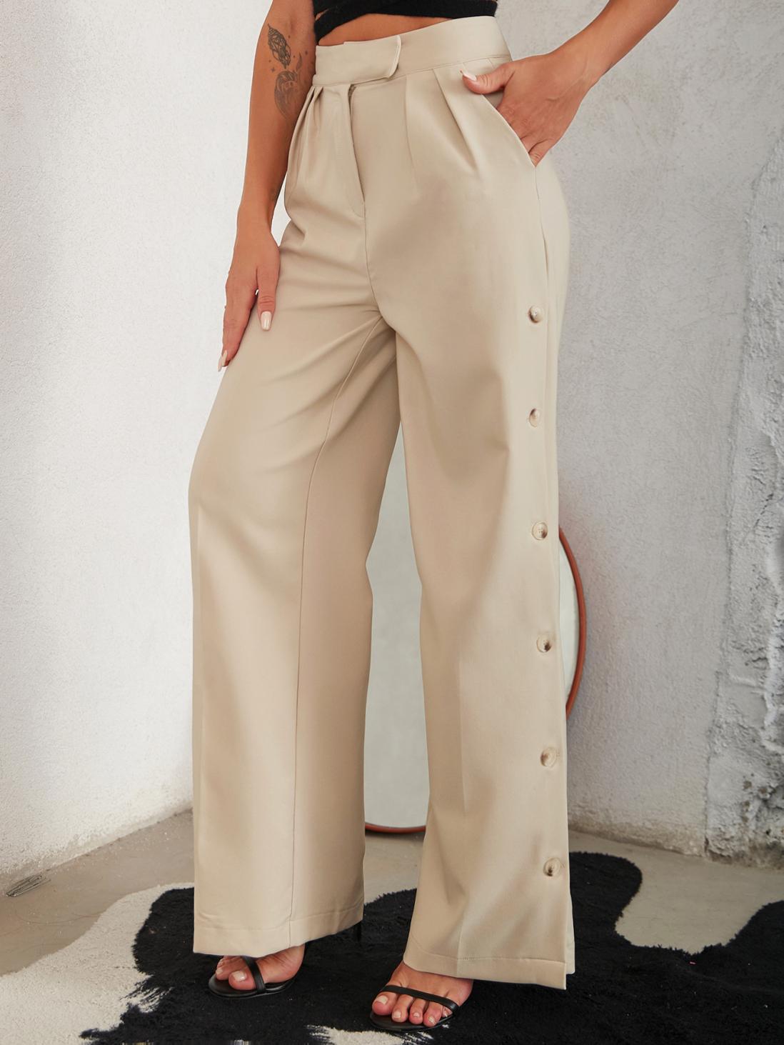 Side Button Pleated Wide Leg Pants - Frederika’s favorites 🦊