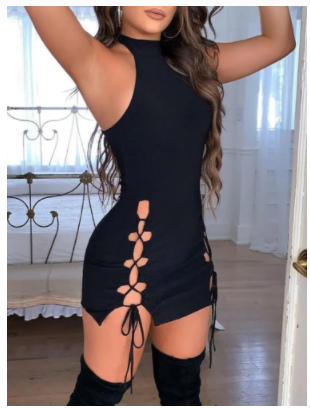 Solid Black Lace-Up Mini Club Dress - Frederika’s favorites 🦊