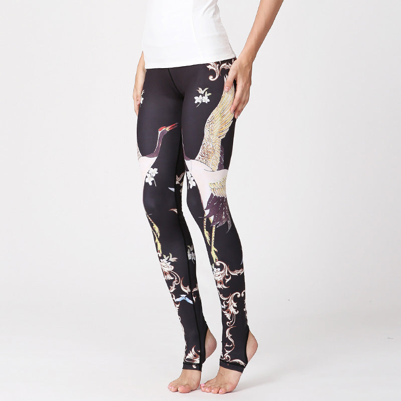Yoga wear for women tight fitting high waisted hip lifting foot stepping trousers sports fitness dance printed yoga pants