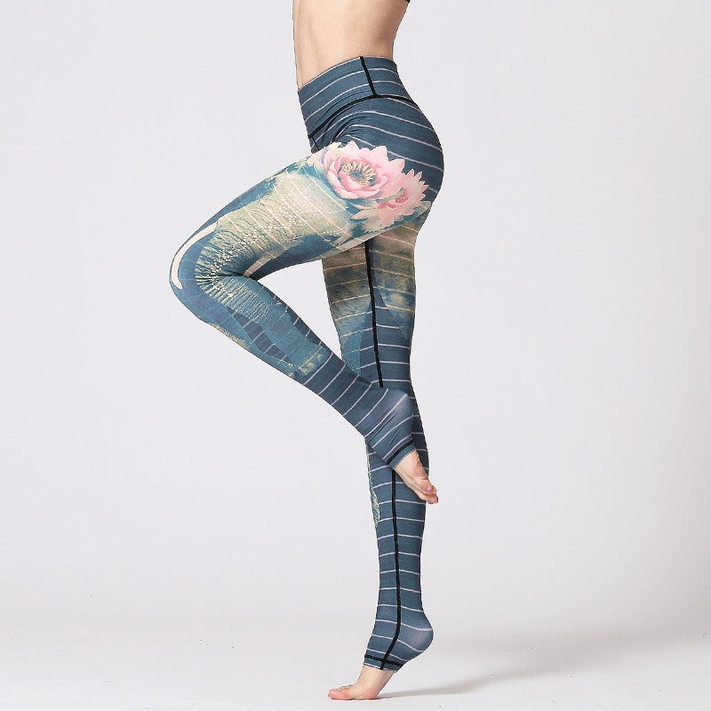 Yoga wear for women tight fitting high waisted hip lifting foot stepping trousers sports fitness dance printed yoga pants