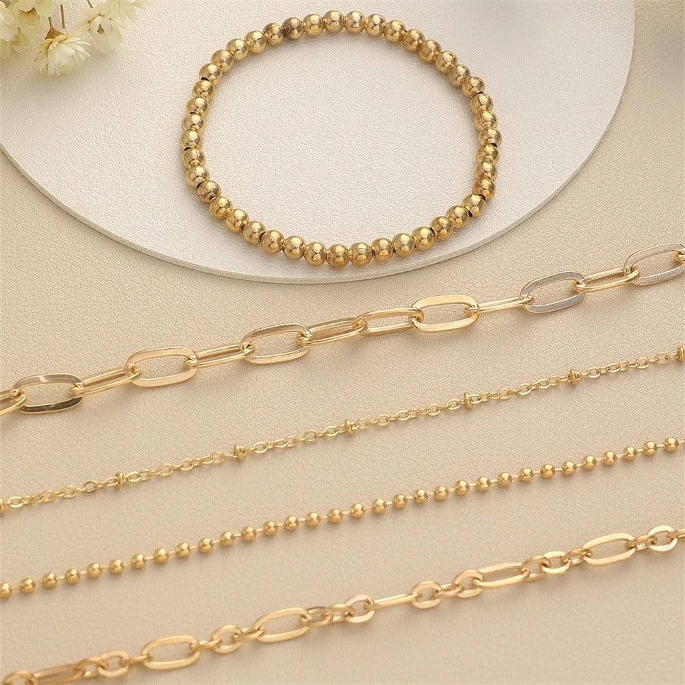 Elastic cord beaded chain simple paper clip thick chain versatile beaded bracelet 5 piece set - Frederika’s favorites 🦊