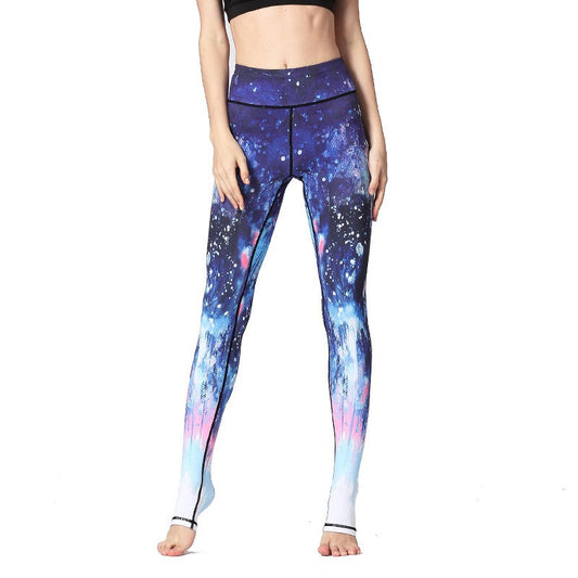 Yoga wear for women tight fitting high waisted hip lifting foot stepping trousers sports fitness dance printed yoga pants