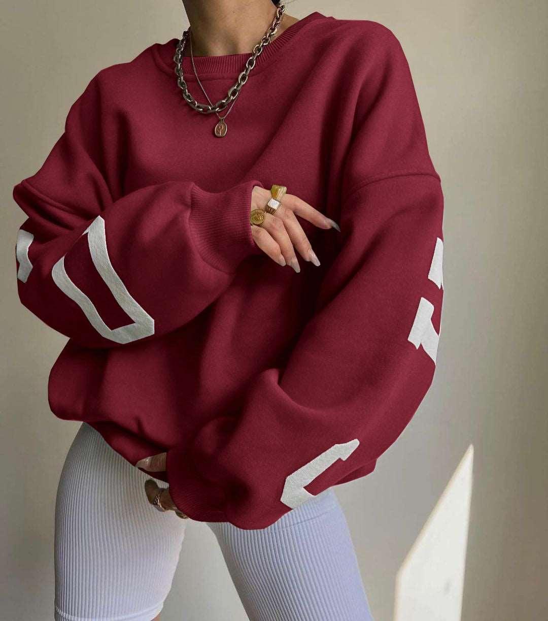Casual Letters Print Sweatshirt Women Fashion Fleece Long Sleeve Loose Hoodies Y2k Streetwear  Autumn Winter Lady Pullovers