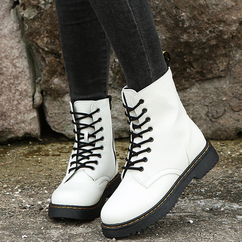 Fashion Lace-up Boots For Women Autumn And Winter Black White Zipper Mid-calf Boots Elegant Low Heel Shoes - Frederika’s favorites 🦊