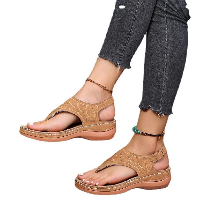 Roman Style One Word Buckle Women's Sandals 43 Large Size Sandals - Frederika’s favorites 🦊