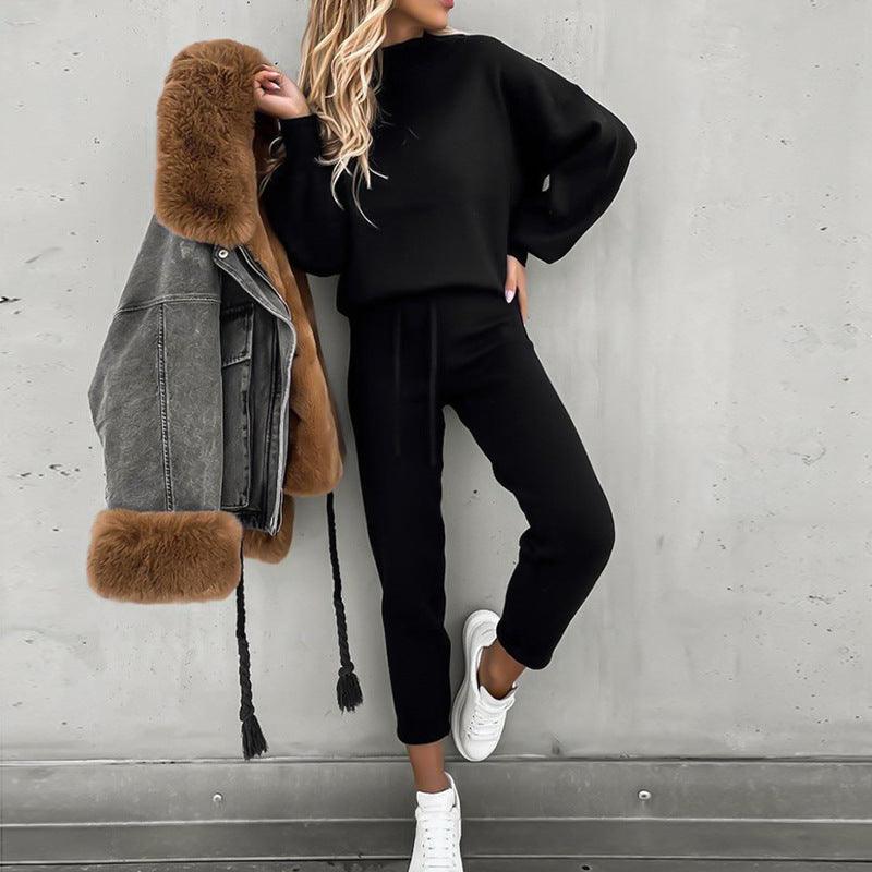 Fashion high collar casual solid color trousers two-piece suit - Frederika’s favorites 🦊