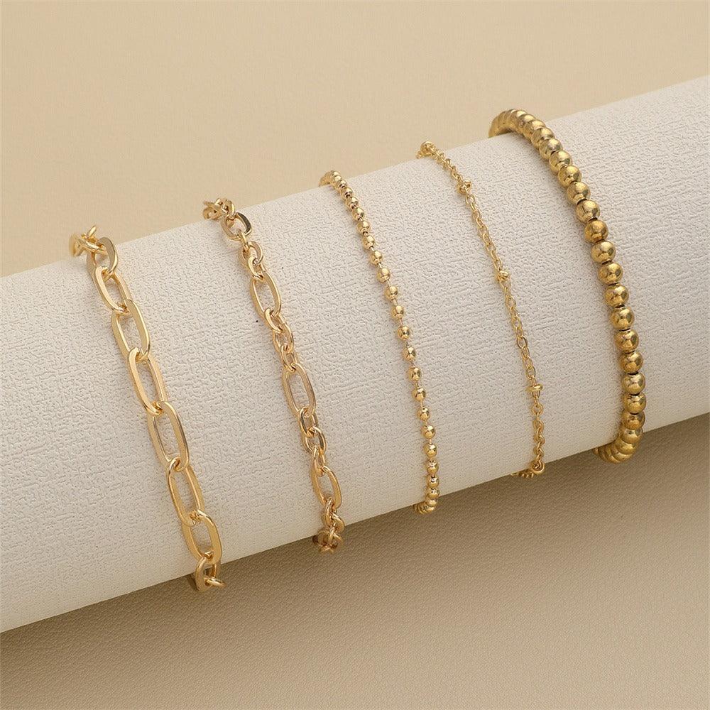 Elastic cord beaded chain simple paper clip thick chain versatile beaded bracelet 5 piece set - Frederika’s favorites 🦊