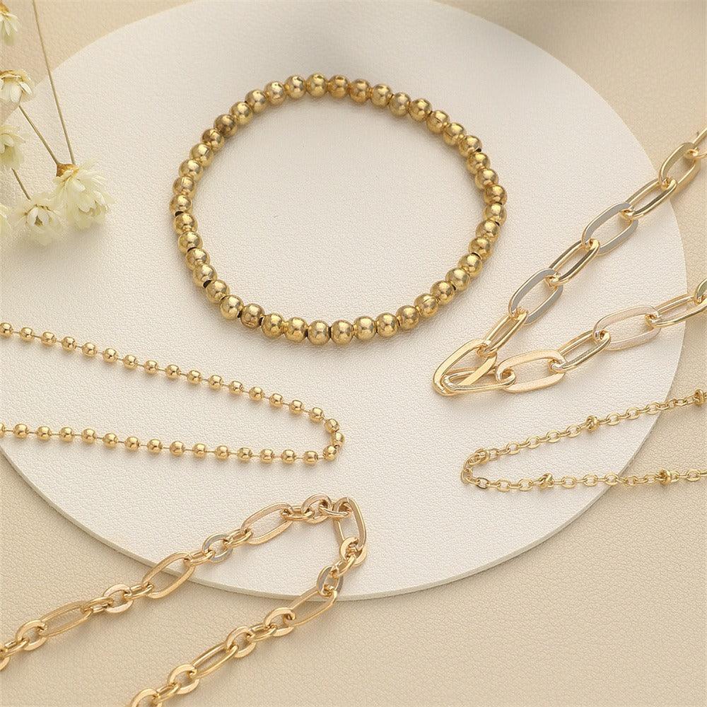 Elastic cord beaded chain simple paper clip thick chain versatile beaded bracelet 5 piece set - Frederika’s favorites 🦊