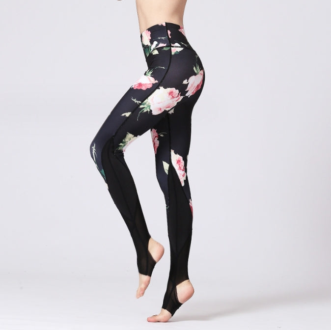 Yoga wear for women tight fitting high waisted hip lifting foot stepping trousers sports fitness dance printed yoga pants