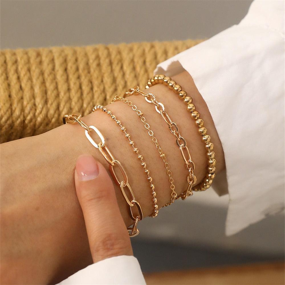 Elastic cord beaded chain simple paper clip thick chain versatile beaded bracelet 5 piece set - Frederika’s favorites 🦊