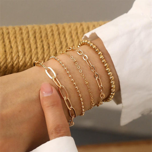Elastic cord beaded chain simple paper clip thick chain versatile beaded bracelet 5 piece set - Frederika’s favorites 🦊