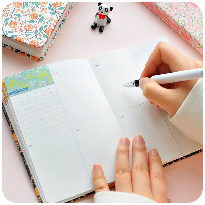 New Arrival Cute PU Leather Floral Flower Schedule Book Diary Weekly Planner Notebook School Office Supplies Kawaii Stationery - Frederika’s favorites 🦊