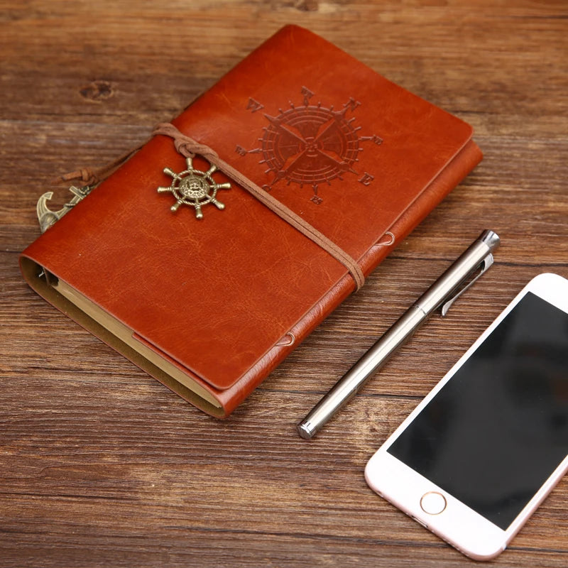 Retro Spiral Notebook Diary Notepad Vintage Pirate Anchors PU Leather Note Book Replaceable Stationery Gift Traveler Journal - Frederika’s favorites 🦊