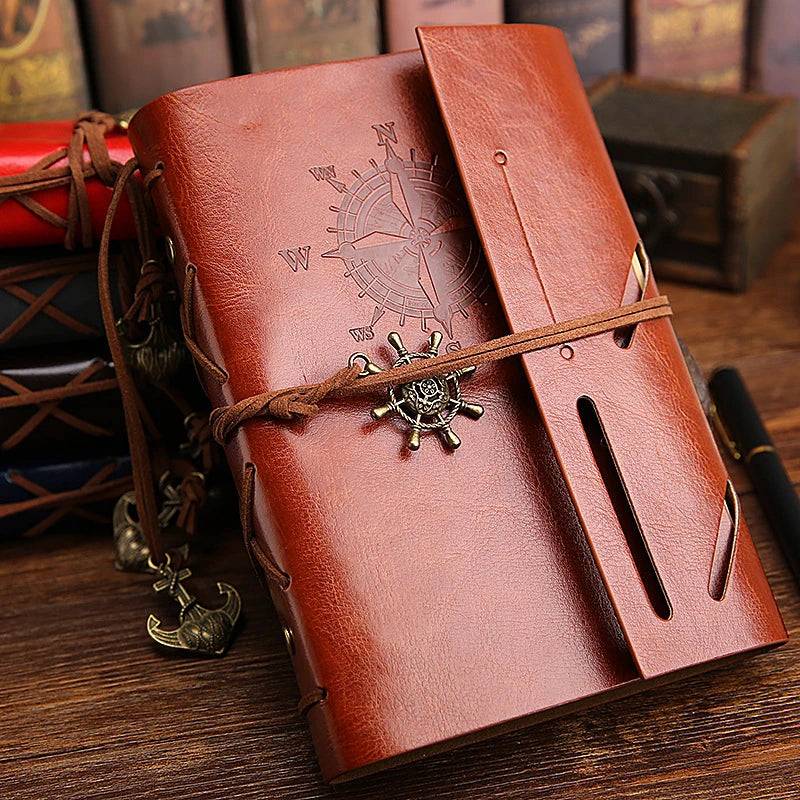 Retro Spiral Notebook Diary Notepad Vintage Pirate Anchors PU Leather Note Book Replaceable Stationery Gift Traveler Journal - Frederika’s favorites 🦊