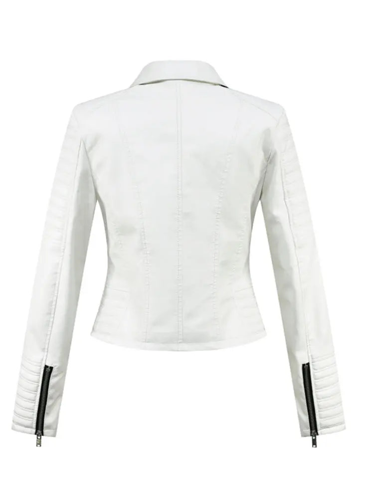 2023 New Fashion Women Autumn Winter Motorcycle Faux Leather Jackets Lady Long Sleeve Biker White PU Punk Streetwear Black Coats - Frederika’s favorites 🦊