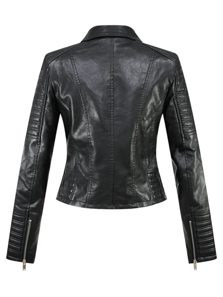 2023 New Fashion Women Autumn Winter Motorcycle Faux Leather Jackets Lady Long Sleeve Biker White PU Punk Streetwear Black Coats - Frederika’s favorites 🦊