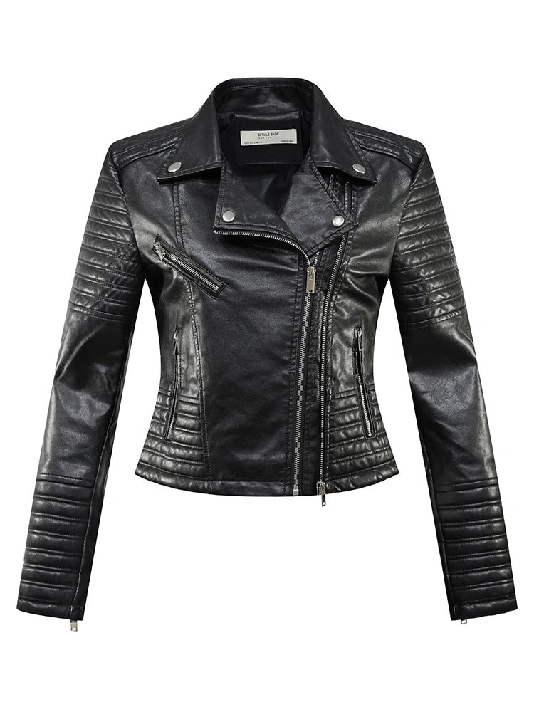 2023 New Fashion Women Autumn Winter Motorcycle Faux Leather Jackets Lady Long Sleeve Biker White PU Punk Streetwear Black Coats - Frederika’s favorites 🦊
