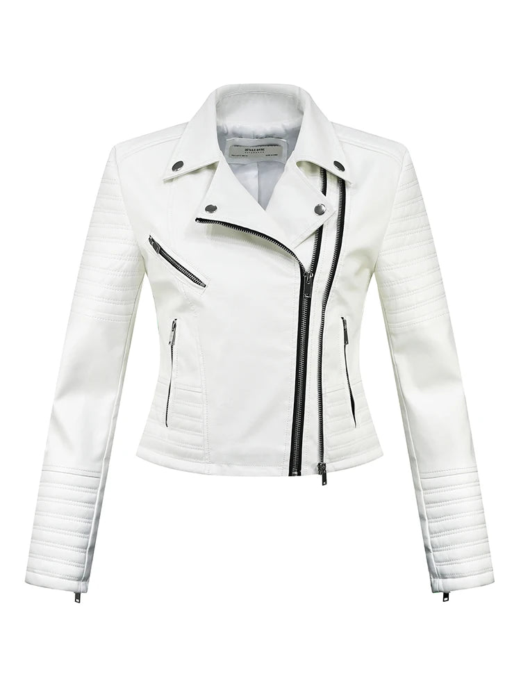 2023 New Fashion Women Autumn Winter Motorcycle Faux Leather Jackets Lady Long Sleeve Biker White PU Punk Streetwear Black Coats - Frederika’s favorites 🦊