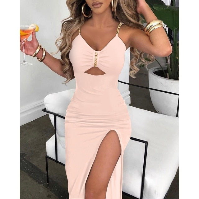 V-Neck Chain Décor High Slit Dress - Frederika’s favorites 🦊