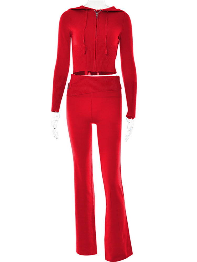 Hoodie Suit Women Leisure Sexy Zip Long Sleeve Sweater And High Waist Long Pants Set - Frederika’s favorites 🦊