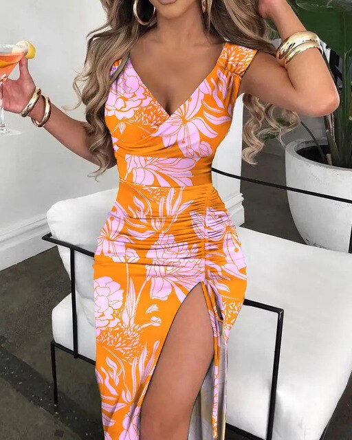 V-Neck Chain Décor High Slit Dress - Frederika’s favorites 🦊