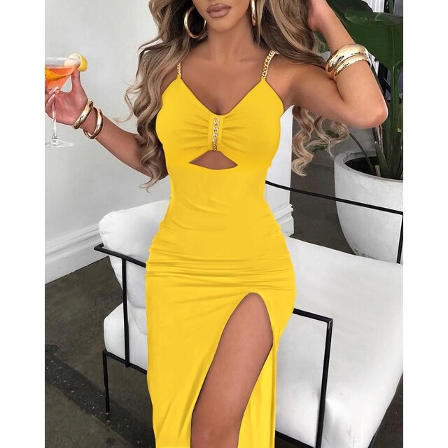 V-Neck Chain Décor High Slit Dress - Frederika’s favorites 🦊